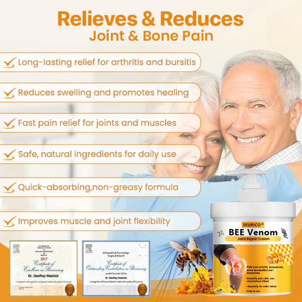 ✅ Official Store: SEURICO™ Bee Venom Joint Repair Cream 👨⚕️ American Orthopaedic Association (AOA) Approved (Reduces joint swelling, pain, stiffness, redness, warmth, soreness, and joint fatigue).